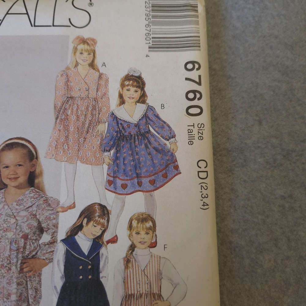 McCALL'S 6760 GIRLS DOUBLE BREASTED DRESS JUMPER ROMPER PATTERN SIZE 2,3,4 - Picture 2 of 5